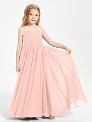 Robes Longues de Demoiselle d'Honneur Junior Haut en Dentelle Illusion Corail