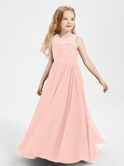 Robes Longues de Demoiselle d'Honneur Junior Haut en Dentelle Illusion Corail