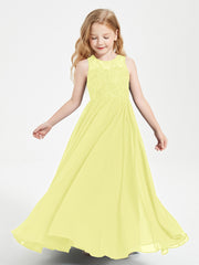 Robes Longues de Demoiselle d'Honneur Junior Haut en Dentelle Illusion Jonquille