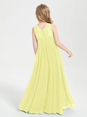 Robes Longues de Demoiselle d'Honneur Junior Haut en Dentelle Illusion Jonquille