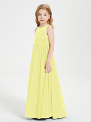 Robes Longues de Demoiselle d'Honneur Junior Haut en Dentelle Illusion Jonquille