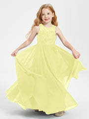 Robes Longues de Demoiselle d'Honneur Junior Haut en Dentelle Illusion Jonquille