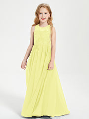 Robes Longues de Demoiselle d'Honneur Junior Haut en Dentelle Illusion Jonquille