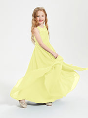 Robes Longues de Demoiselle d'Honneur Junior Haut en Dentelle Illusion Jonquille