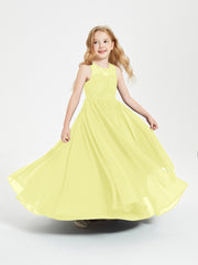Robes Longues de Demoiselle d'Honneur Junior Haut en Dentelle Illusion Jonquille