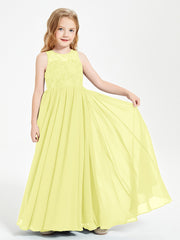 Robes Longues de Demoiselle d'Honneur Junior Haut en Dentelle Illusion Jonquille