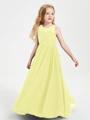 Robes Longues de Demoiselle d'Honneur Junior Haut en Dentelle Illusion Jonquille