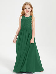 Robes Longues de Demoiselle d'Honneur Junior Haut en Dentelle Illusion Vert Foncé