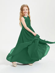 Robes Longues de Demoiselle d'Honneur Junior Haut en Dentelle Illusion Vert Foncé