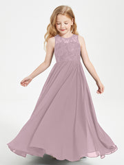 Robes Longues de Demoiselle d'Honneur Junior Haut en Dentelle Illusion Dusk