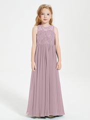 Robes Longues de Demoiselle d'Honneur Junior Haut en Dentelle Illusion Dusk