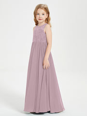 Robes Longues de Demoiselle d'Honneur Junior Haut en Dentelle Illusion Dusk