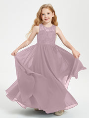Robes Longues de Demoiselle d'Honneur Junior Haut en Dentelle Illusion Dusk