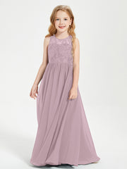 Robes Longues de Demoiselle d'Honneur Junior Haut en Dentelle Illusion Dusk
