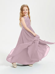Robes Longues de Demoiselle d'Honneur Junior Haut en Dentelle Illusion Dusk