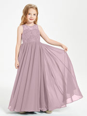Robes Longues de Demoiselle d'Honneur Junior Haut en Dentelle Illusion Dusk