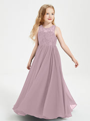 Robes Longues de Demoiselle d'Honneur Junior Haut en Dentelle Illusion Dusk