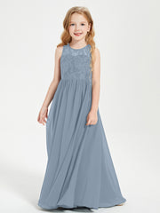 Robes Longues de Demoiselle d'Honneur Junior Haut en Dentelle Illusion Bleu Poudré