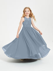 Robes Longues de Demoiselle d'Honneur Junior Haut en Dentelle Illusion Bleu Poudré