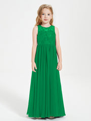 Robes Longues de Demoiselle d'Honneur Junior Haut en Dentelle Illusion Emeraude