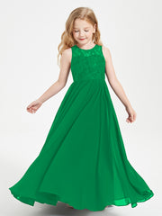 Robes Longues de Demoiselle d'Honneur Junior Haut en Dentelle Illusion Emeraude