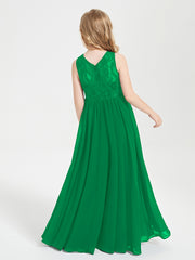 Robes Longues de Demoiselle d'Honneur Junior Haut en Dentelle Illusion Emeraude