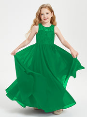 Robes Longues de Demoiselle d'Honneur Junior Haut en Dentelle Illusion Emeraude