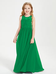 Robes Longues de Demoiselle d'Honneur Junior Haut en Dentelle Illusion Emeraude