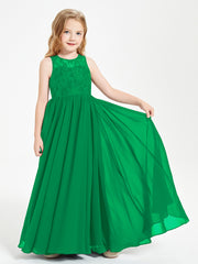Robes Longues de Demoiselle d'Honneur Junior Haut en Dentelle Illusion Emeraude