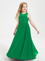 Robes Longues de Demoiselle d'Honneur Junior Haut en Dentelle Illusion Emeraude