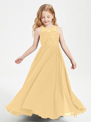 Robes Longues de Demoiselle d'Honneur Junior Haut en Dentelle Illusion Or