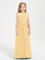 Robes Longues de Demoiselle d'Honneur Junior Haut en Dentelle Illusion Or