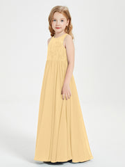 Robes Longues de Demoiselle d'Honneur Junior Haut en Dentelle Illusion Or