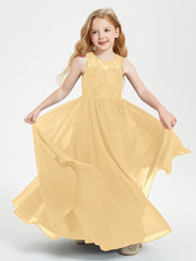 Robes Longues de Demoiselle d'Honneur Junior Haut en Dentelle Illusion Or