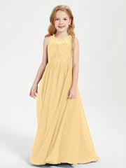 Robes Longues de Demoiselle d'Honneur Junior Haut en Dentelle Illusion Or