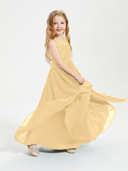 Robes Longues de Demoiselle d'Honneur Junior Haut en Dentelle Illusion Or