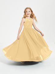 Robes Longues de Demoiselle d'Honneur Junior Haut en Dentelle Illusion Or