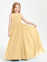 Robes Longues de Demoiselle d'Honneur Junior Haut en Dentelle Illusion Or