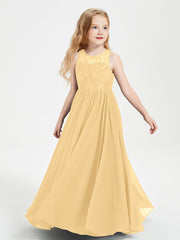 Robes Longues de Demoiselle d'Honneur Junior Haut en Dentelle Illusion Or
