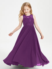 Robes Longues de Demoiselle d'Honneur Junior Haut en Dentelle Illusion Raisin