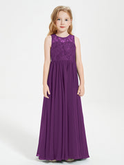 Robes Longues de Demoiselle d'Honneur Junior Haut en Dentelle Illusion Raisin