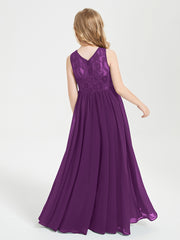 Robes Longues de Demoiselle d'Honneur Junior Haut en Dentelle Illusion Raisin