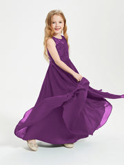 Robes Longues de Demoiselle d'Honneur Junior Haut en Dentelle Illusion Raisin