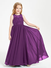 Robes Longues de Demoiselle d'Honneur Junior Haut en Dentelle Illusion Raisin