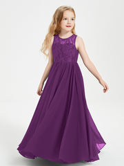 Robes Longues de Demoiselle d'Honneur Junior Haut en Dentelle Illusion Raisin