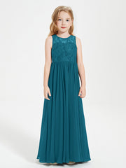 Robes Longues de Demoiselle d'Honneur Junior Haut en Dentelle Illusion Bleu Encre