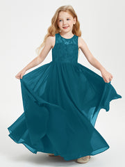 Robes Longues de Demoiselle d'Honneur Junior Haut en Dentelle Illusion Bleu Encre