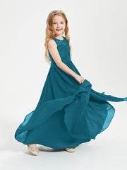 Robes Longues de Demoiselle d'Honneur Junior Haut en Dentelle Illusion Bleu Encre