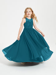 Robes Longues de Demoiselle d'Honneur Junior Haut en Dentelle Illusion Bleu Encre