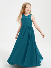 Robes Longues de Demoiselle d'Honneur Junior Haut en Dentelle Illusion Bleu Encre